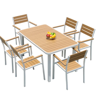 Terra Set Outdoor Dining Set – Aluminum Frame and Weather-Resistant Natural Wood (6 Chairs + Table)