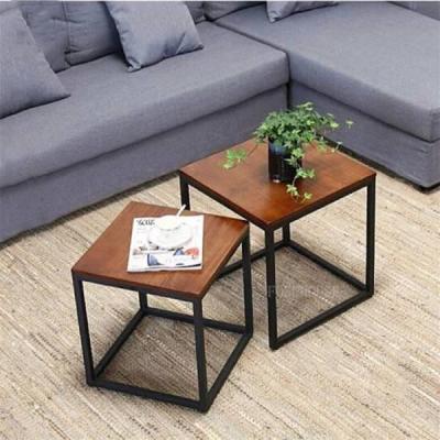 2-piece steel and wood side table set