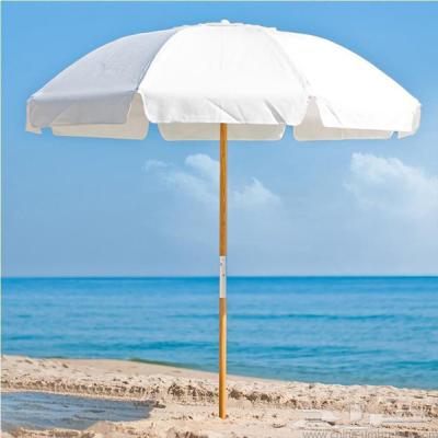 Round Beach Umbrella - White Fabric and Natural Wood